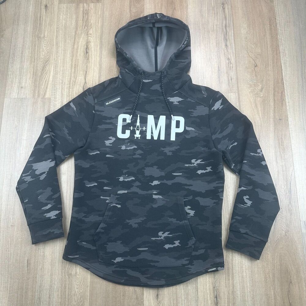 Legends Men's Large Black and Gray Camo Camouflage Camp Workout Tech Hoodie
